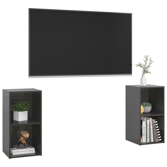 Tv-meubelen 2 st 72x35x36,5 cm spaanplaat hoogglans grijs MeubelReus