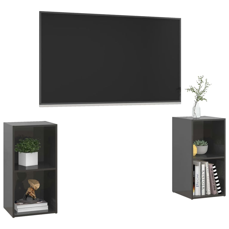 Tv-meubelen 2 st 72x35x36,5 cm spaanplaat hoogglans grijs MeubelReus