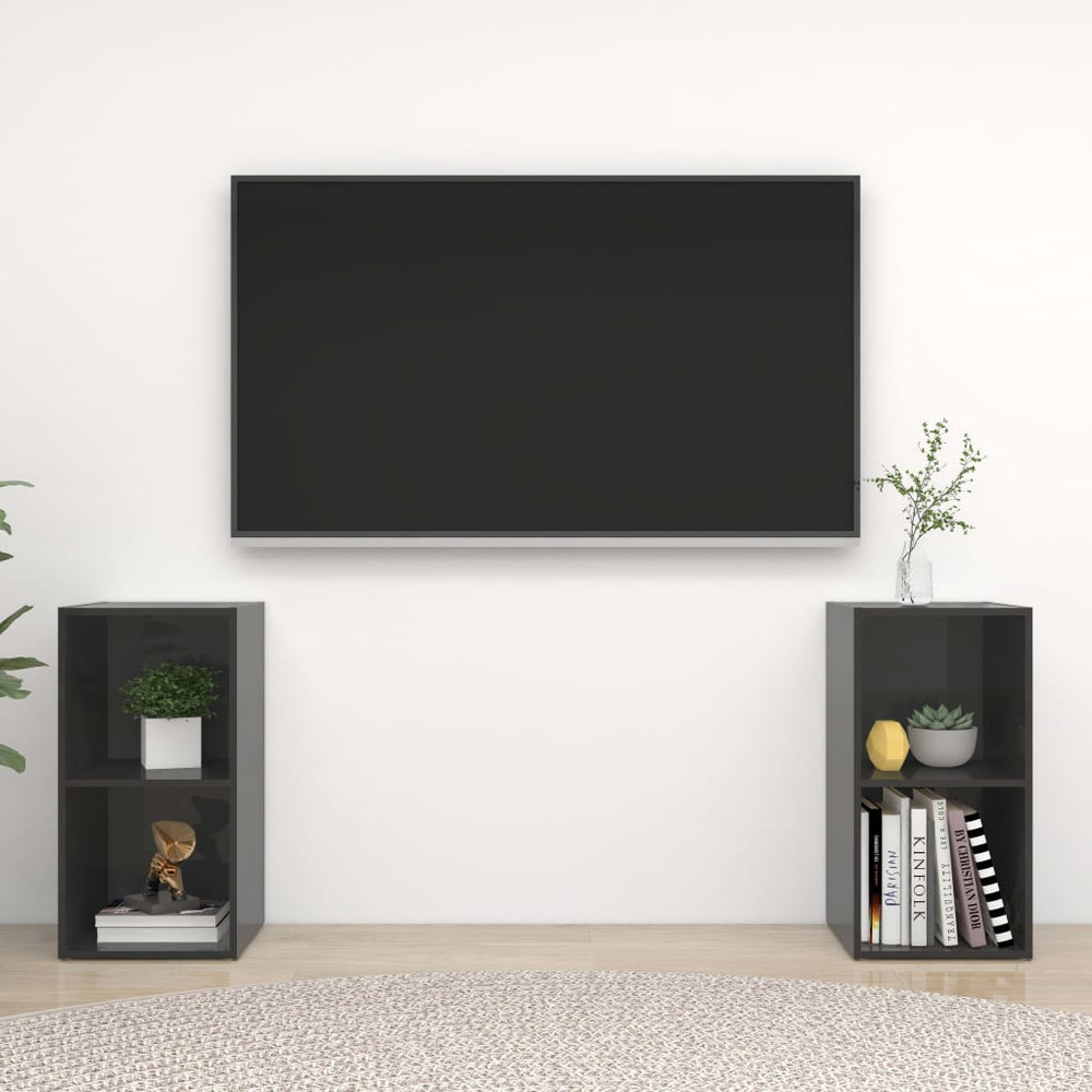 Tv-meubelen 2 st 72x35x36,5 cm spaanplaat hoogglans grijs MeubelReus