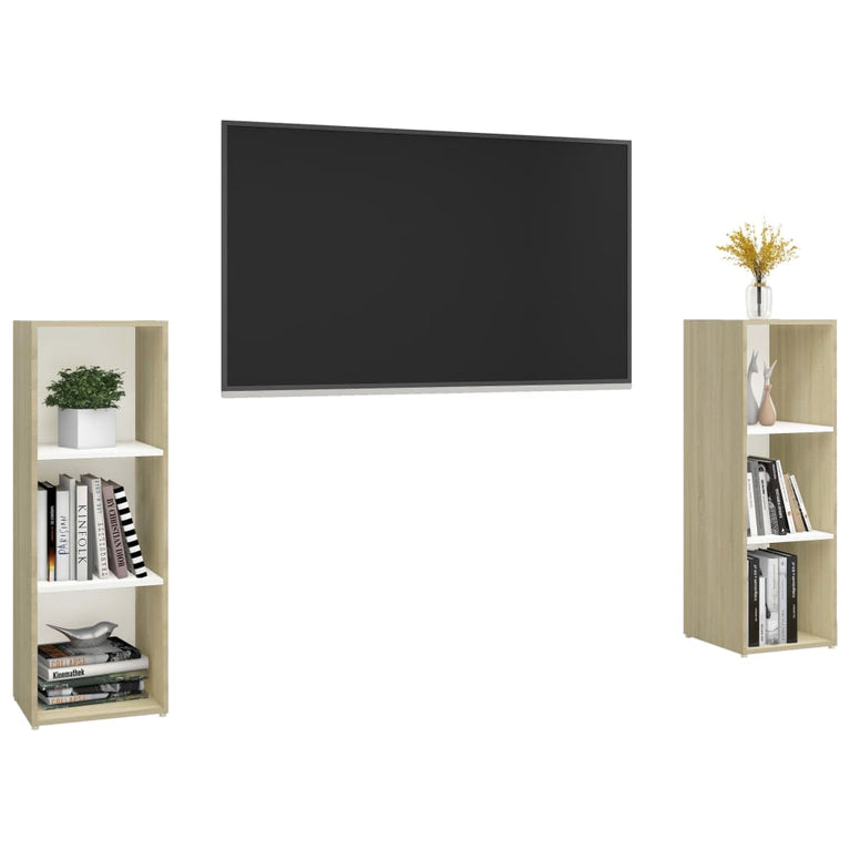 Tv-meubelen 2 st 107x35x37 cm spaanplaat wit sonoma eikenkleur