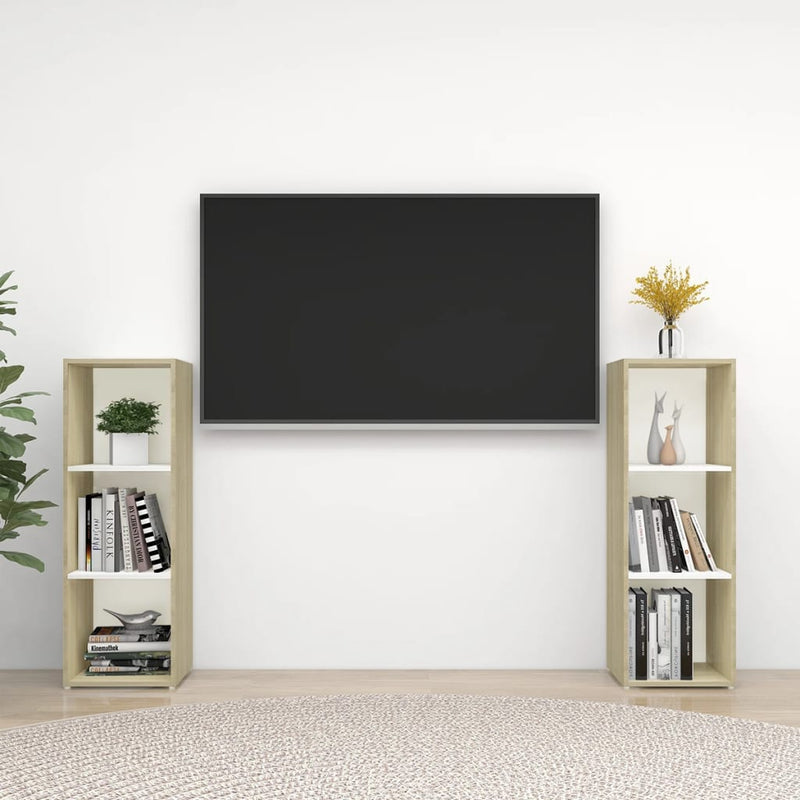 Tv-meubelen 2 st 107x35x37 cm spaanplaat wit sonoma eikenkleur