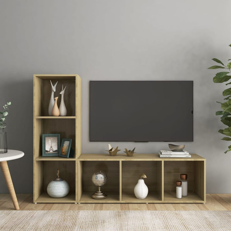 Tv-meubelen 2 st 107x35x37 cm spaanplaat sonoma eikenkleurig