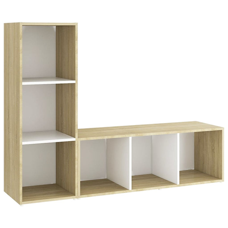 Tv-meubelen 2 st 107x35x37 cm spaanplaat wit sonoma eikenkleur