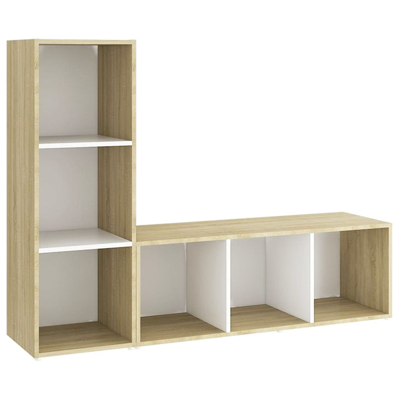 Tv-meubelen 2 st 107x35x37 cm spaanplaat wit sonoma eikenkleur