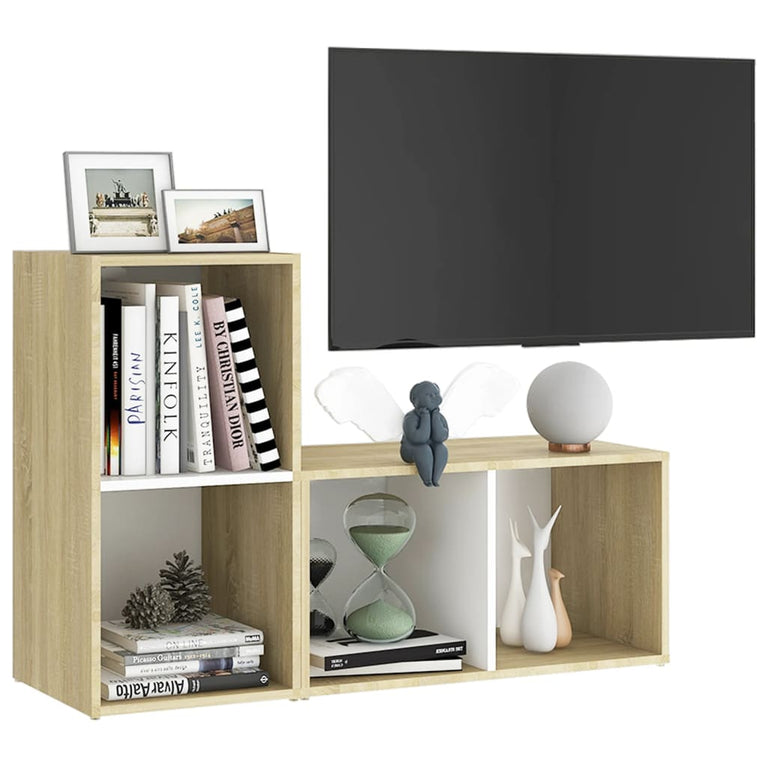 Tv-meubelen 2 st 72x35x36,5 cm spaanplaat wit sonoma eikenkleur