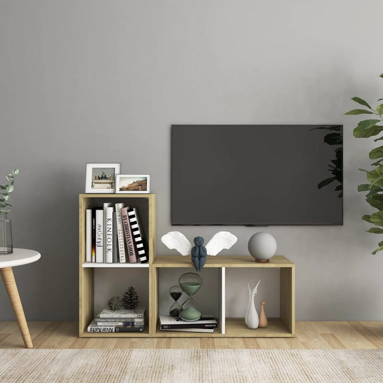 Tv-meubelen 2 st 72x35x36,5 cm spaanplaat wit sonoma eikenkleur