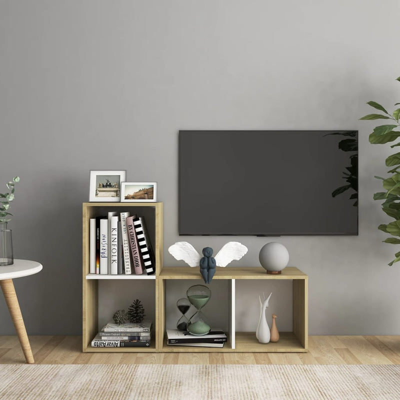 Tv-meubelen 2 st 72x35x36,5 cm spaanplaat wit sonoma eikenkleur