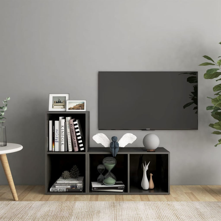 Tv-meubelen 2 st 72x35x36,5 cm spaanplaat hoogglans grijs MeubelReus