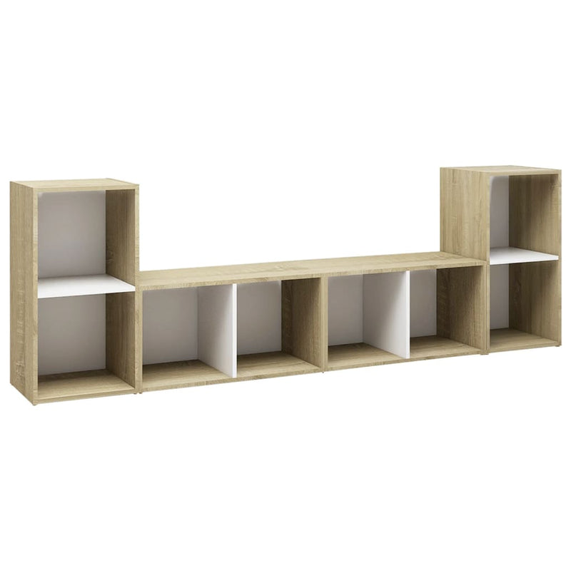 Tv-meubelen 4 st 72x35x36,5 cm spaanplaat wit sonoma eikenkleur