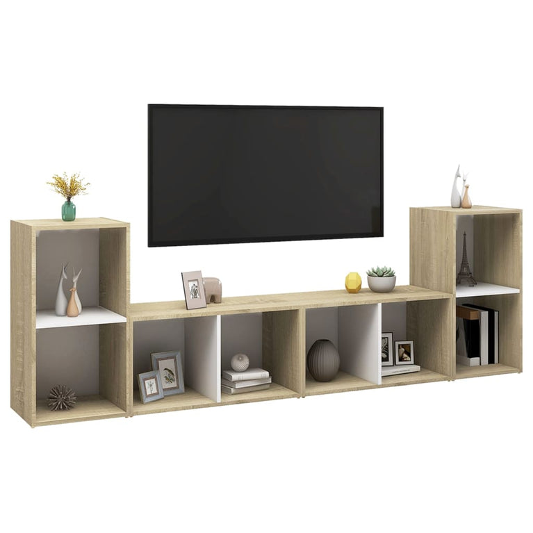 Tv-meubelen 4 st 72x35x36,5 cm spaanplaat wit sonoma eikenkleur