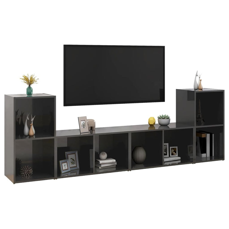 Tv-meubelen 4 st 72x35x36,5 cm spaanplaat hoogglans grijs MeubelReus
