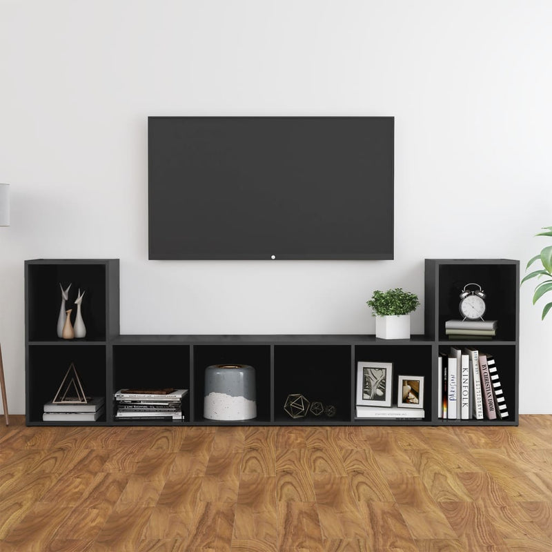 3-delige Tv-meubelset spaanplaat hoogglans grijs