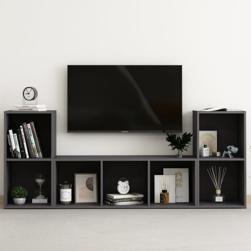 3-delige Tv-meubelset spaanplaat grijs