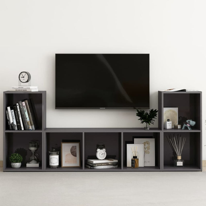 3-delige Tv-meubelset spaanplaat hoogglans grijs