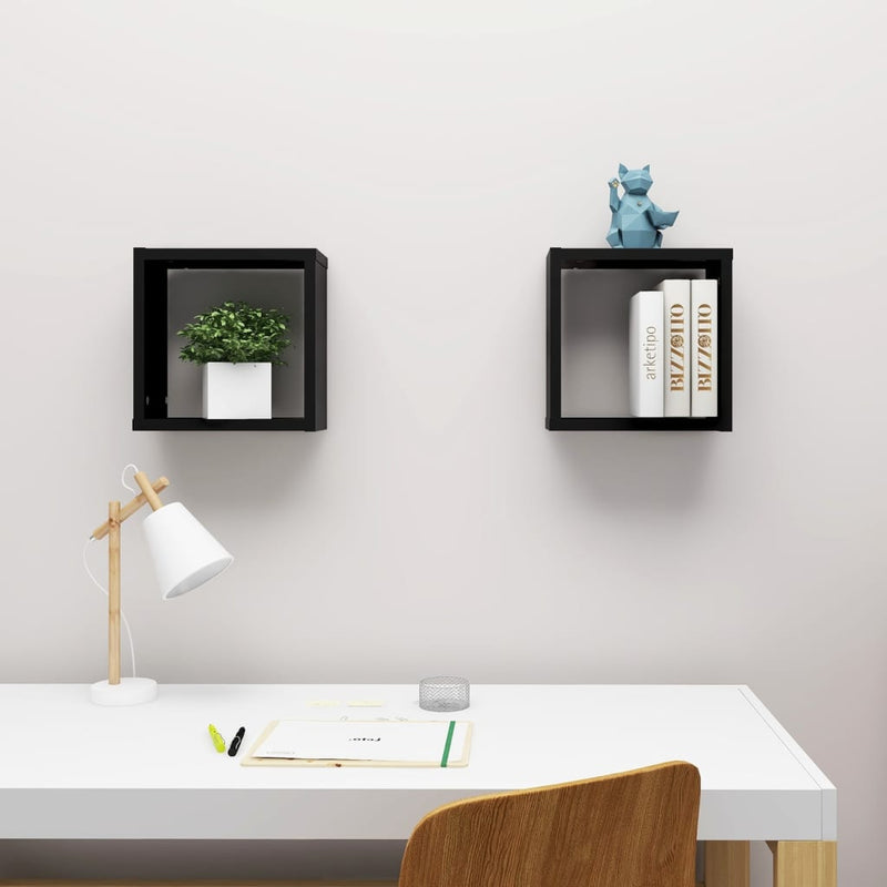 Wandschappen kubus 2 st 30x15x30 cm zwart