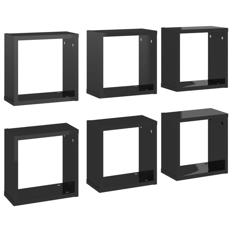 Wandschappen kubus 6 st 30x15x30 cm hoogglans zwart MeubelReus