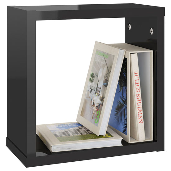 Wandschappen kubus 6 st 30x15x30 cm hoogglans zwart MeubelReus