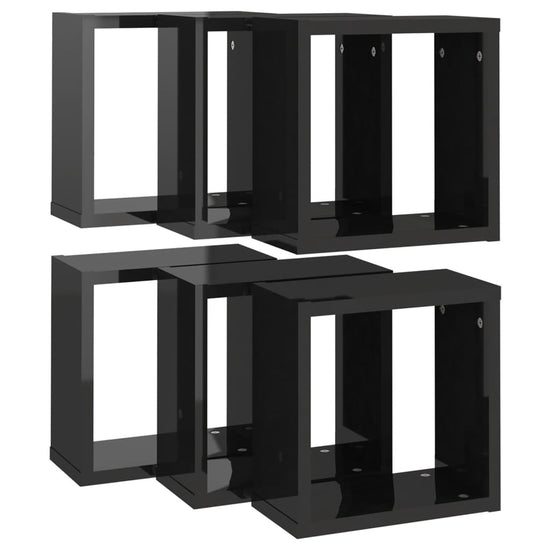 Wandschappen kubus 6 st 30x15x30 cm hoogglans zwart MeubelReus