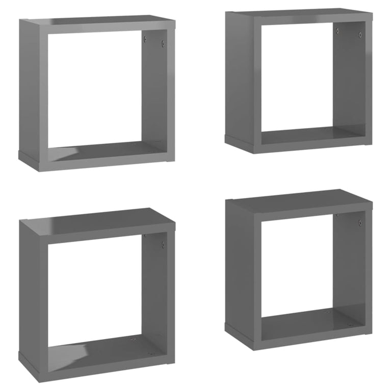 Wandschappen kubus 4 st 30x15x30 cm hoogglans grijs MeubelReus