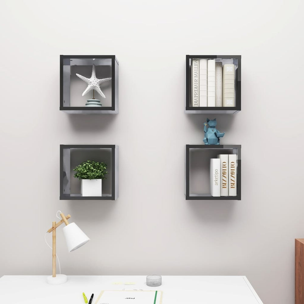 Wandschappen kubus 4 st 30x15x30 cm hoogglans grijs MeubelReus