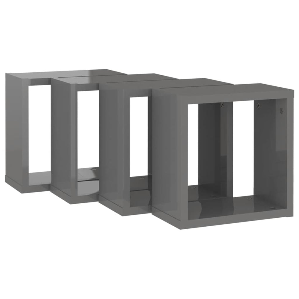 Wandschappen kubus 4 st 30x15x30 cm hoogglans grijs MeubelReus