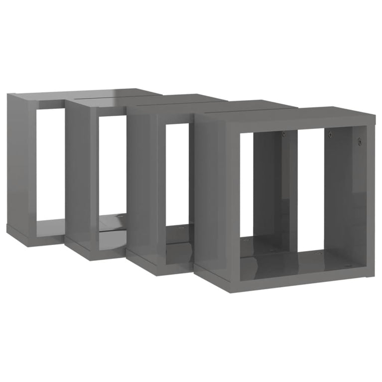 Wandschappen kubus 4 st 30x15x30 cm hoogglans grijs MeubelReus
