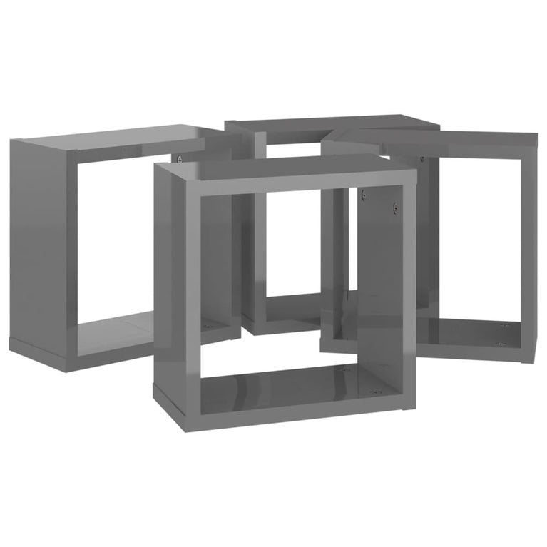 Wandschappen kubus 4 st 30x15x30 cm hoogglans grijs MeubelReus