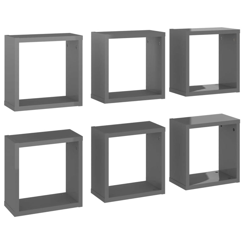 Wandschappen kubus 6 st 30x15x30 cm hoogglans grijs MeubelReus