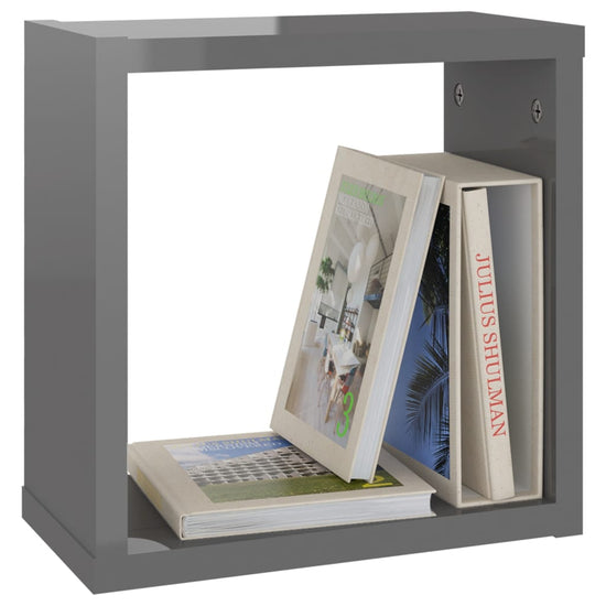 Wandschappen kubus 6 st 30x15x30 cm hoogglans grijs MeubelReus
