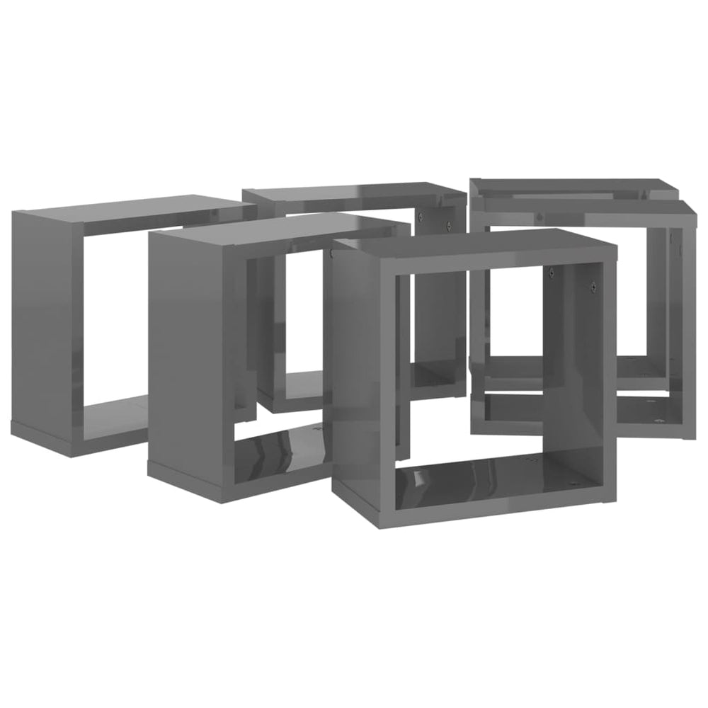 Wandschappen kubus 6 st 30x15x30 cm hoogglans grijs MeubelReus
