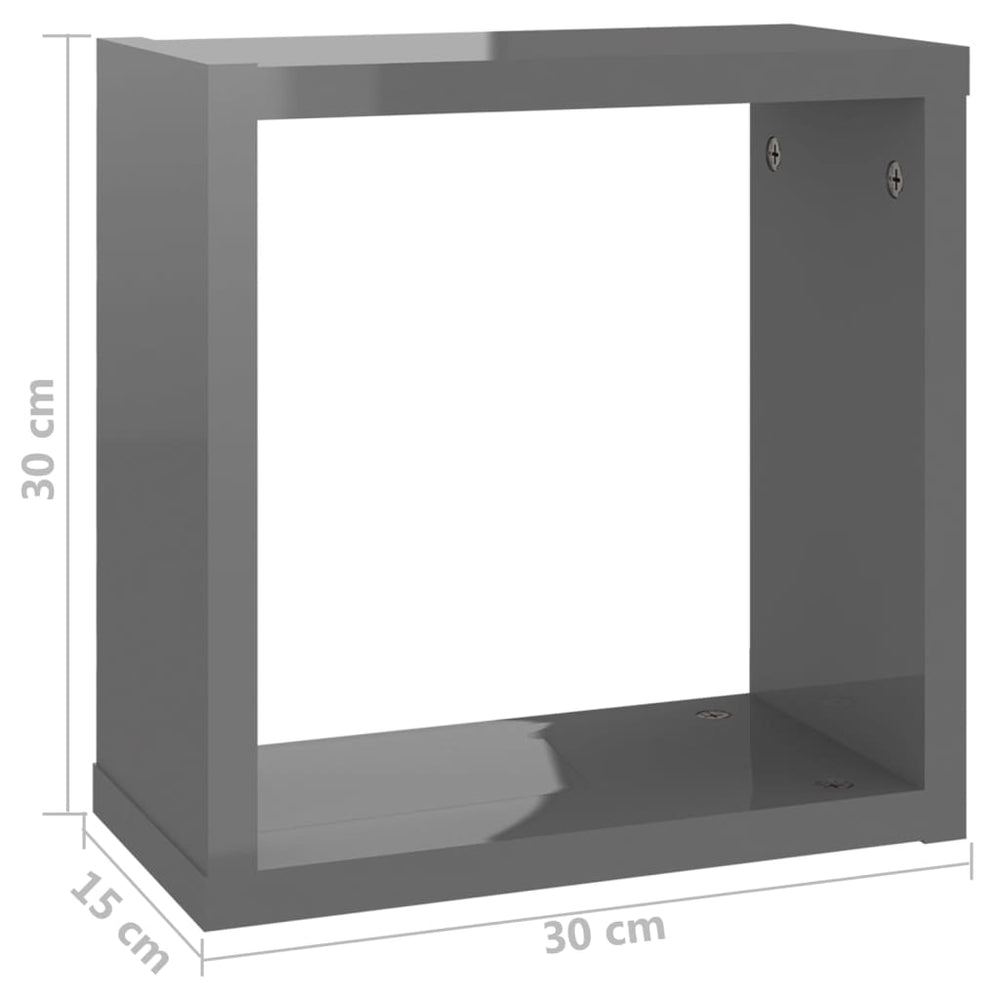 Wandschappen kubus 6 st 30x15x30 cm hoogglans grijs MeubelReus