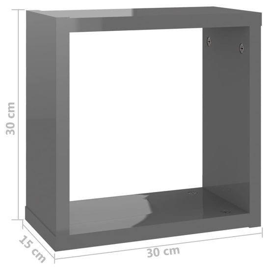 Wandschappen kubus 6 st 30x15x30 cm hoogglans grijs MeubelReus