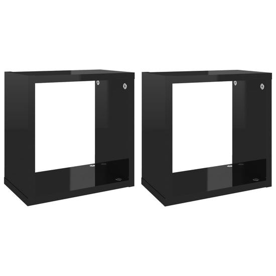 Wandschappen kubus 2 st 26x15x26 cm hoogglans zwart MeubelReus