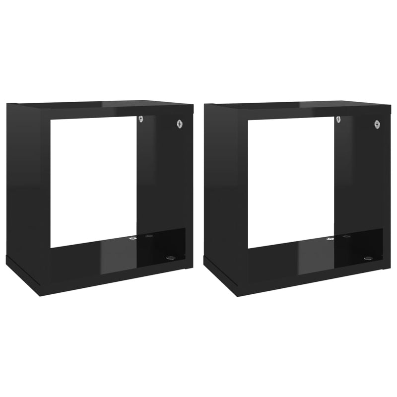 Wandschappen kubus 2 st 26x15x26 cm hoogglans zwart MeubelReus