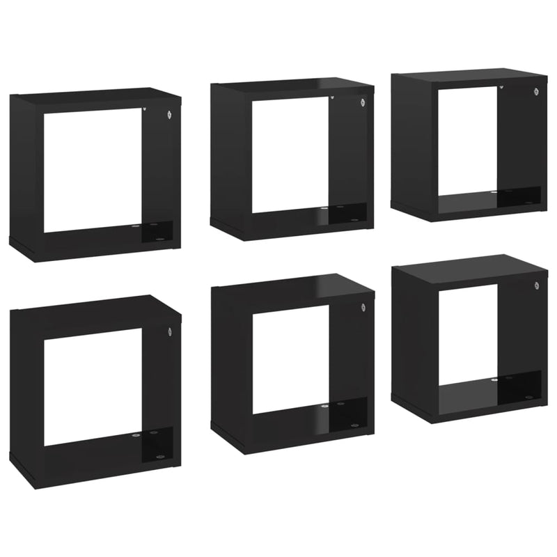 Wandschappen kubus 6 st 26x15x26 cm hoogglans zwart MeubelReus
