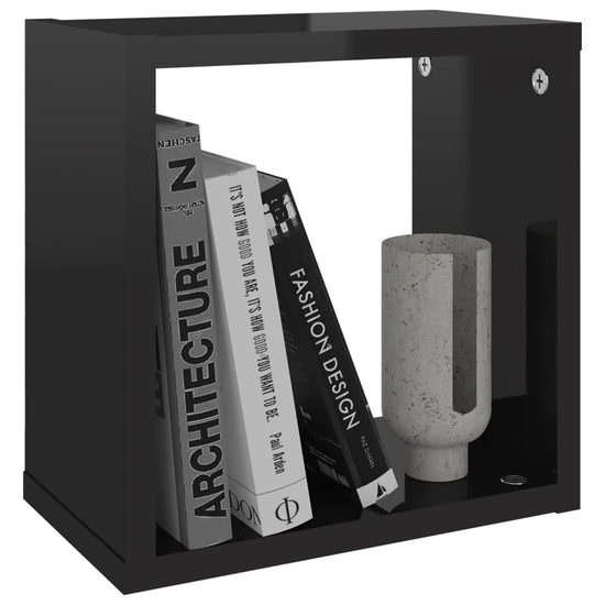 Wandschappen kubus 6 st 26x15x26 cm hoogglans zwart MeubelReus