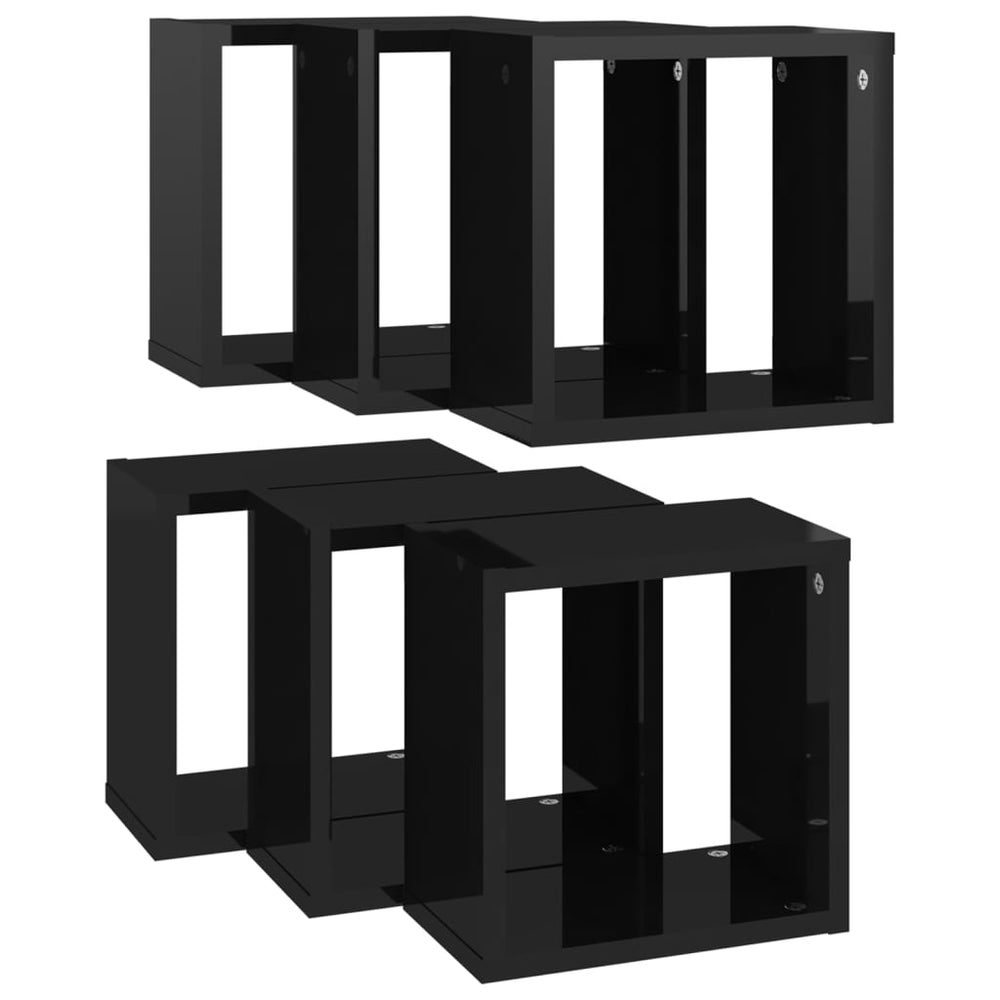 Wandschappen kubus 6 st 26x15x26 cm hoogglans zwart MeubelReus