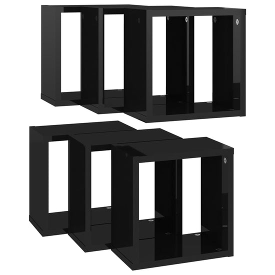 Wandschappen kubus 6 st 26x15x26 cm hoogglans zwart MeubelReus