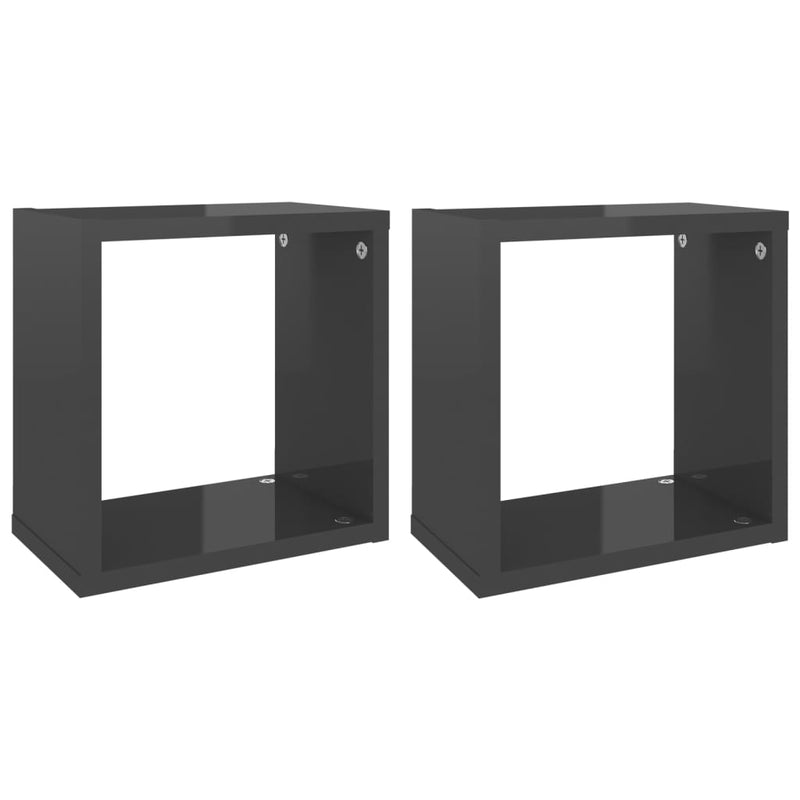Wandschappen kubus 2 st 26x15x26 cm hoogglans grijs MeubelReus
