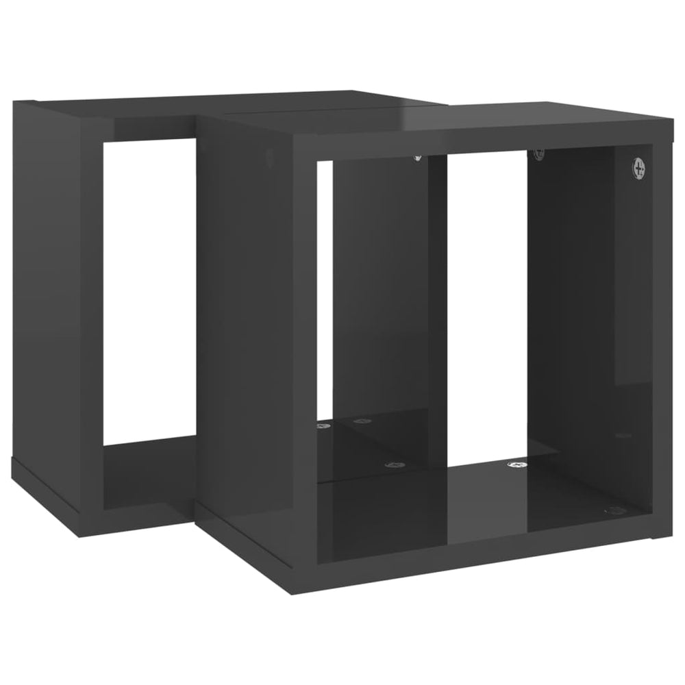 Wandschappen kubus 2 st 26x15x26 cm hoogglans grijs MeubelReus