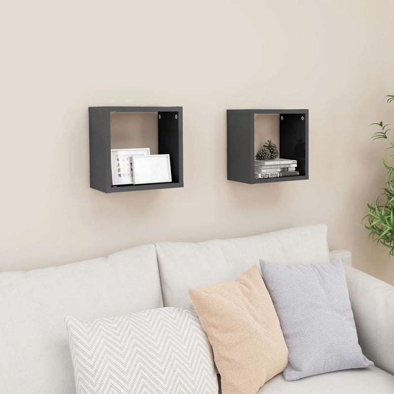 Wandschappen kubus 2 st 26x15x26 cm hoogglans grijs MeubelReus