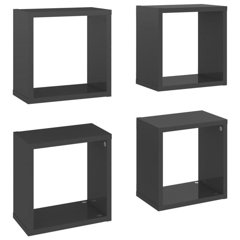 Wandschappen kubus 4 st 26x15x26 cm hoogglans grijs MeubelReus