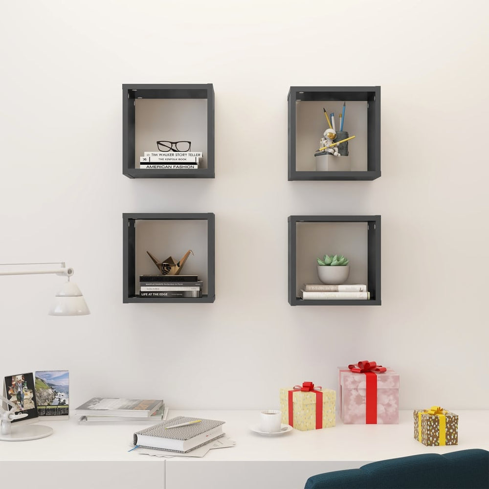Wandschappen kubus 4 st 26x15x26 cm hoogglans grijs MeubelReus