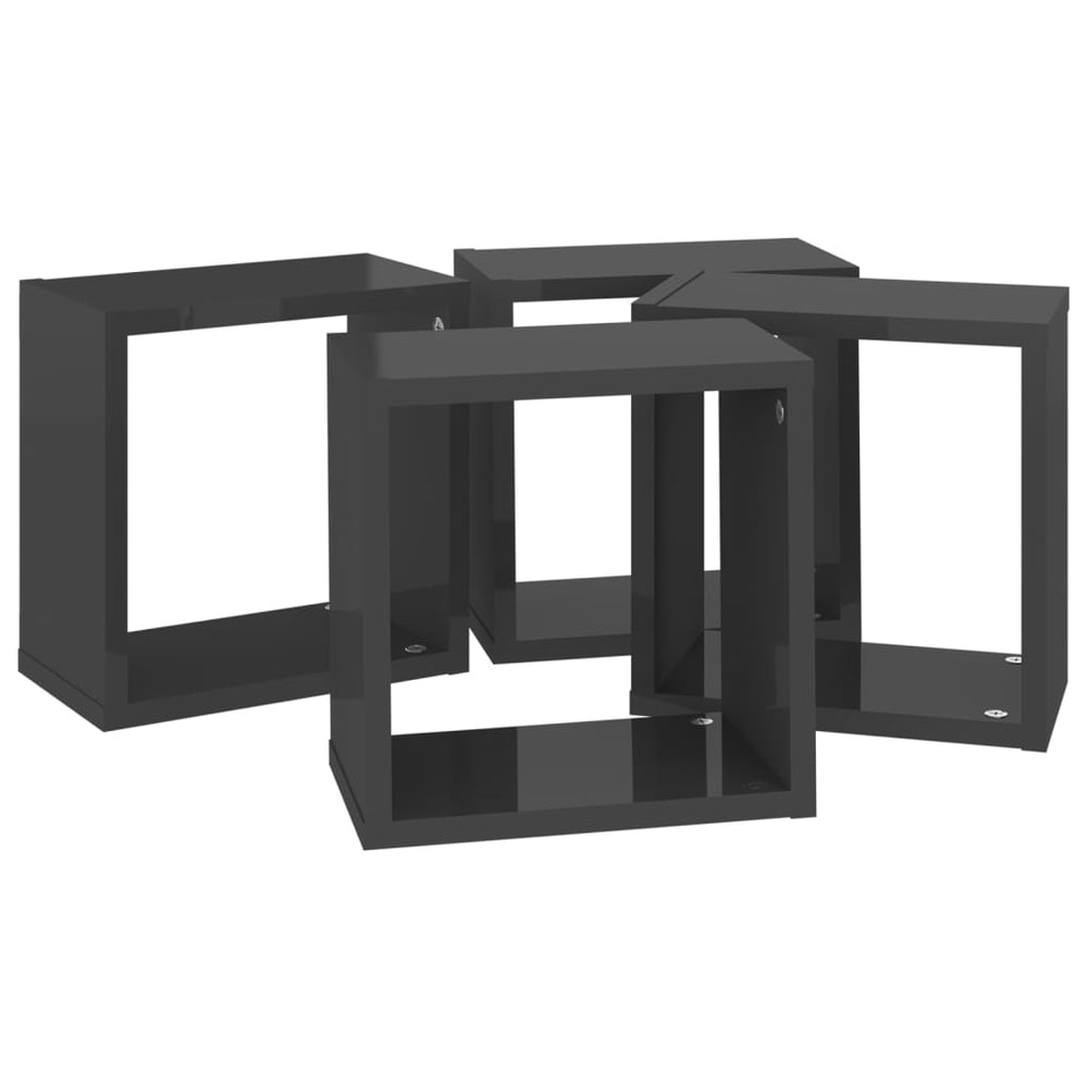 Wandschappen kubus 4 st 26x15x26 cm hoogglans grijs MeubelReus