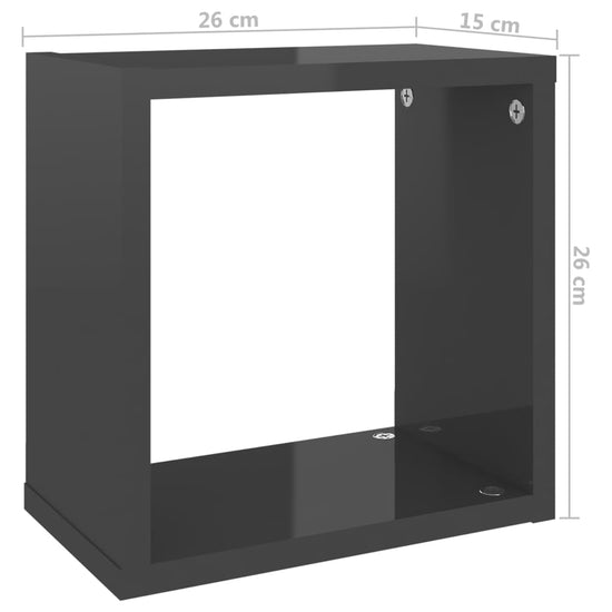 Wandschappen kubus 4 st 26x15x26 cm hoogglans grijs MeubelReus