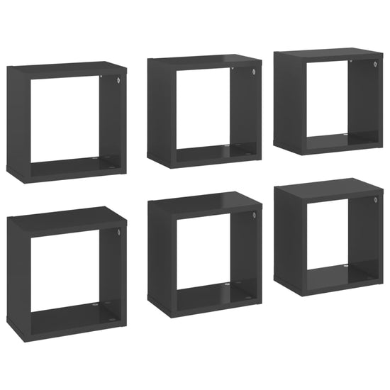 Wandschappen kubus 6 st 26x15x26 cm hoogglans grijs MeubelReus