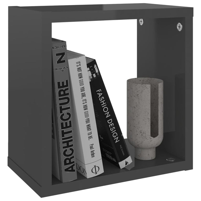 Wandschappen kubus 6 st 26x15x26 cm hoogglans grijs MeubelReus