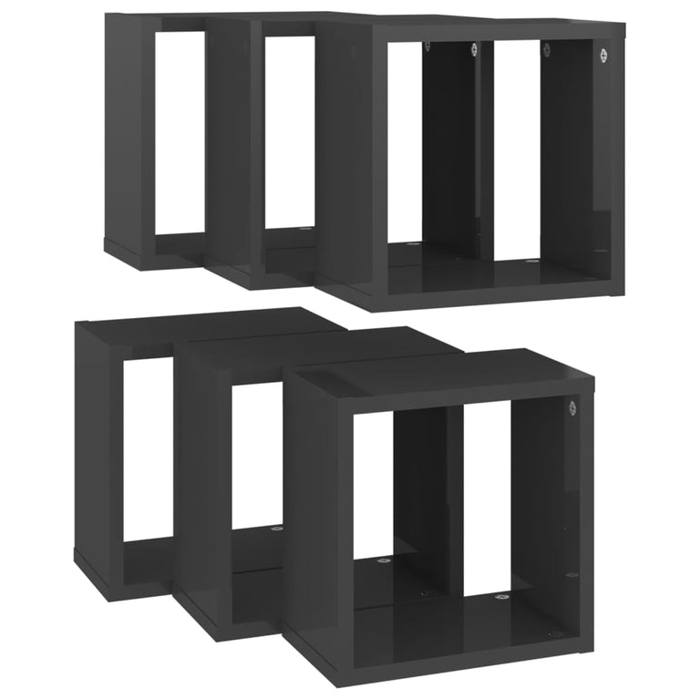 Wandschappen kubus 6 st 26x15x26 cm hoogglans grijs MeubelReus