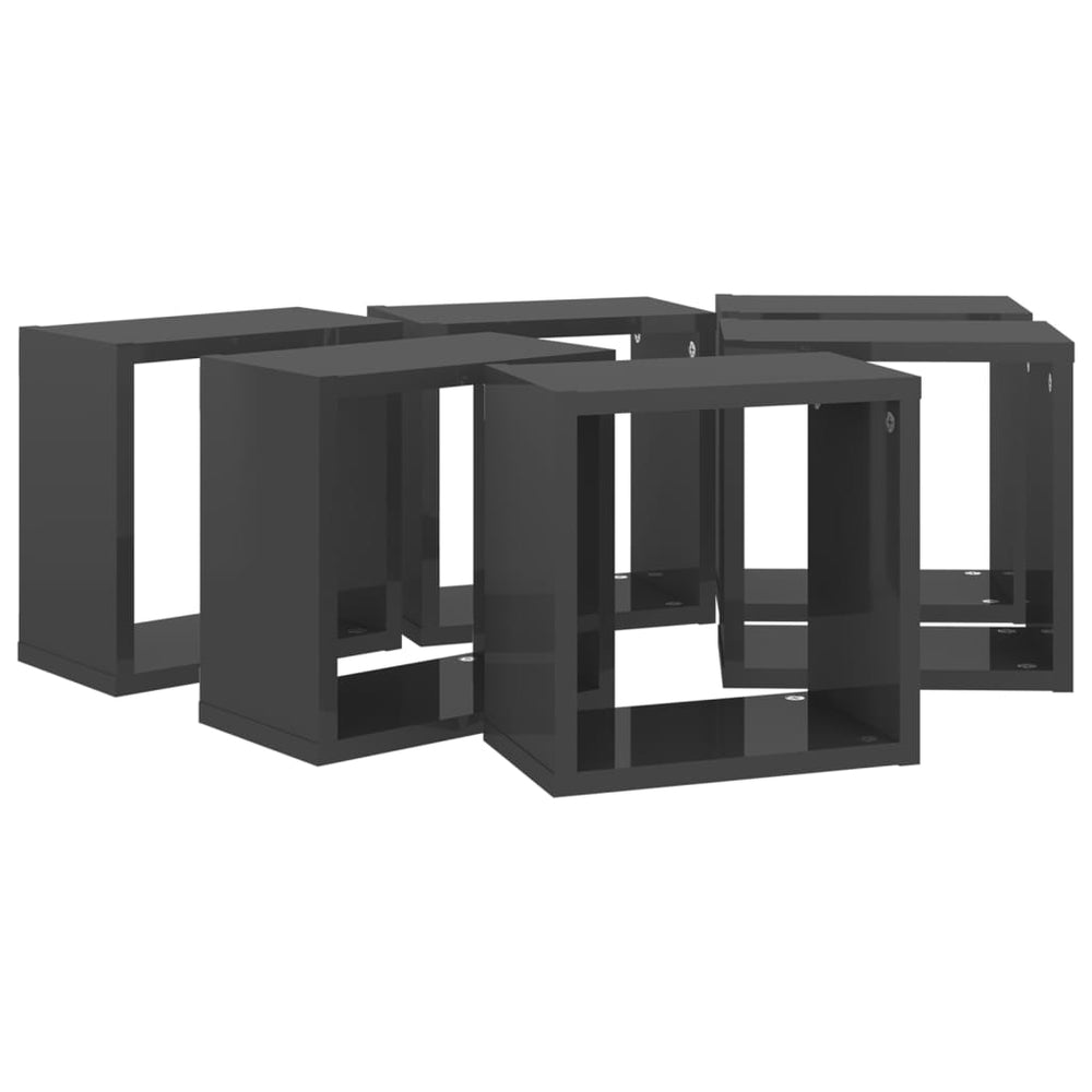 Wandschappen kubus 6 st 26x15x26 cm hoogglans grijs MeubelReus