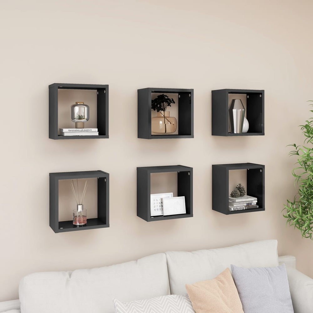 Wandschappen kubus 6 st 26x15x26 cm hoogglans grijs MeubelReus